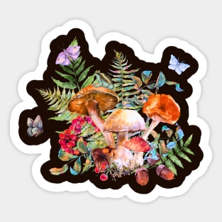 Mushrooms and Ferns Sticker